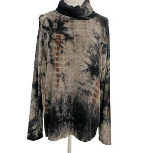 COIN 1804 Size Large  Top Blouse Turtleneck Acid Wash Tie Dye Long Sleeve